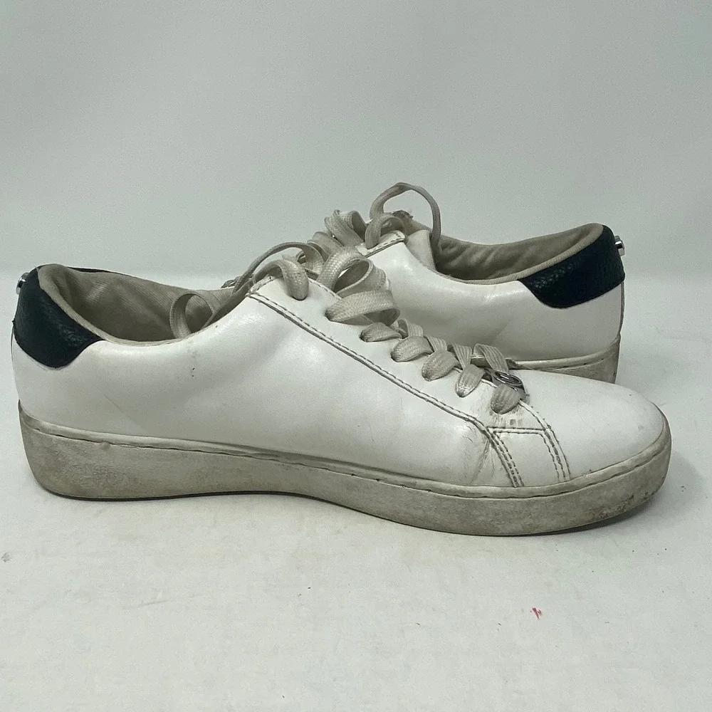 Michael Kors Irving Stripe White Navy Lace Up Sneakers FT25G Womens 5.5M